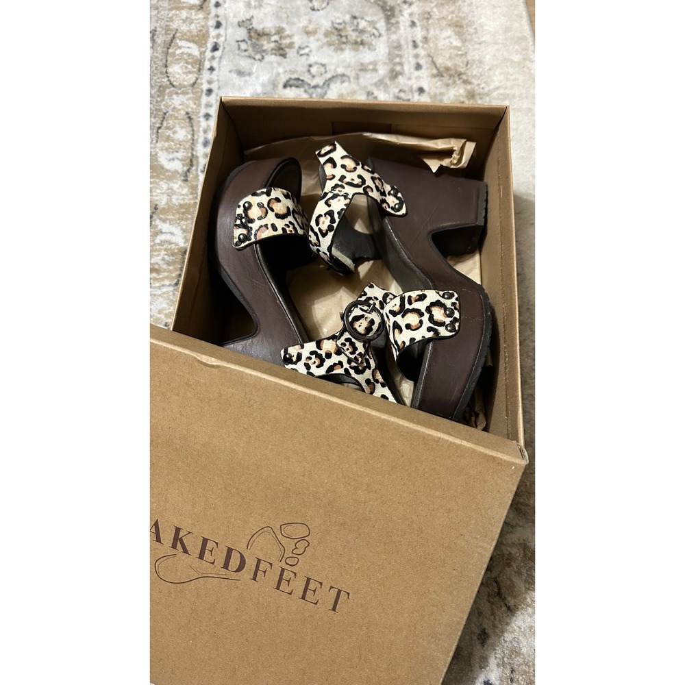 Naked Feet Oro Platform Sandal Bone Leopard Stamped Calf Hair Leather 8.5 - Picture 5 of 9